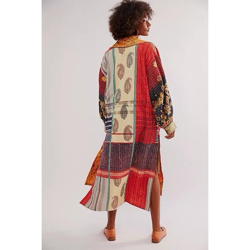 Free People Multicolor Patchwork Trench Coat - Red & Gold Accents - Picture 3 of 8